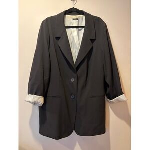 Women's Plus Size 24 Black Button Blazer Jacket Lined Classic Office Minimalist